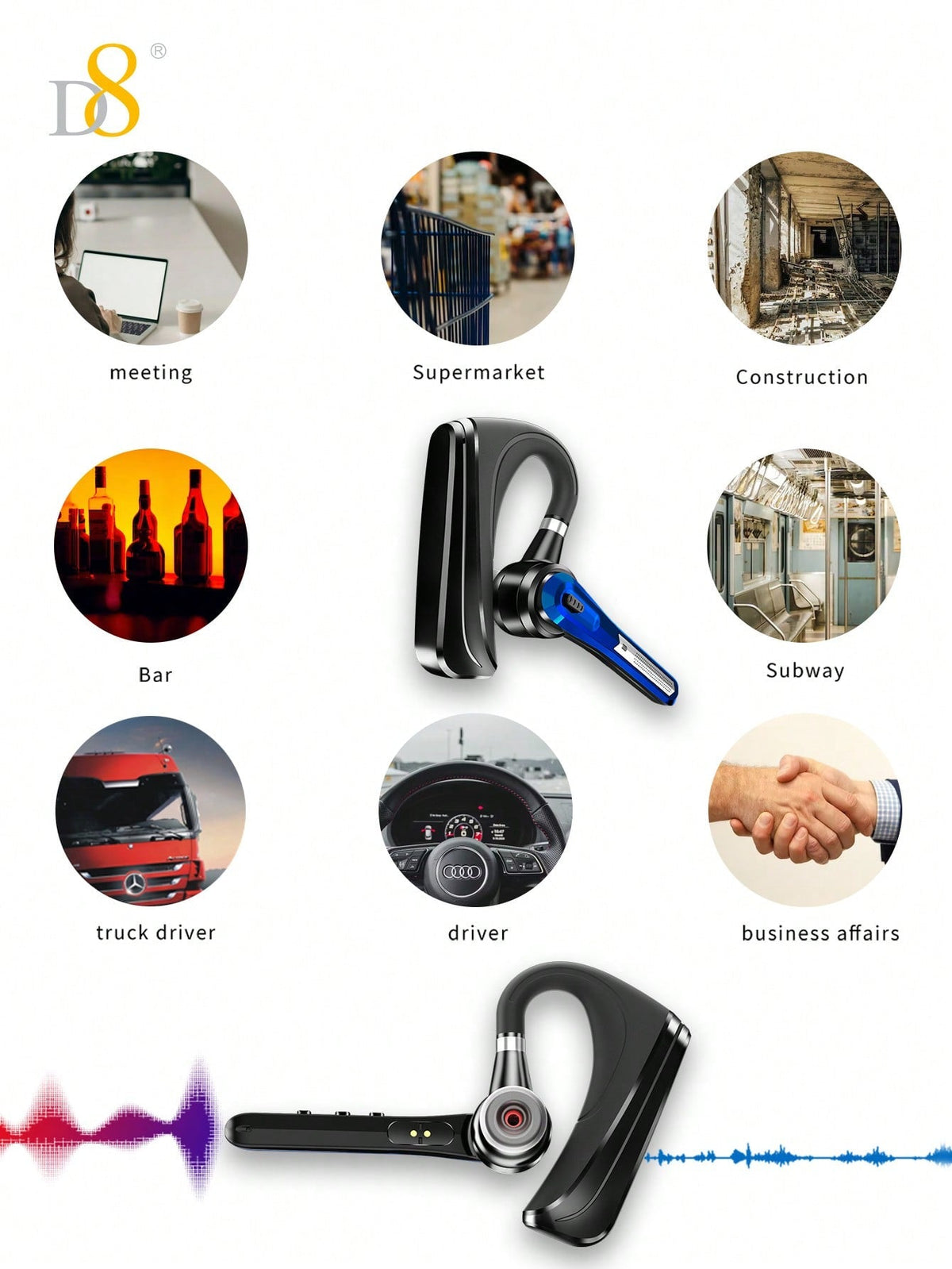 D8 TWS Noise-Canceling Wireless Earbuds, 16H Playtime, LED, Mic, Android/iOS