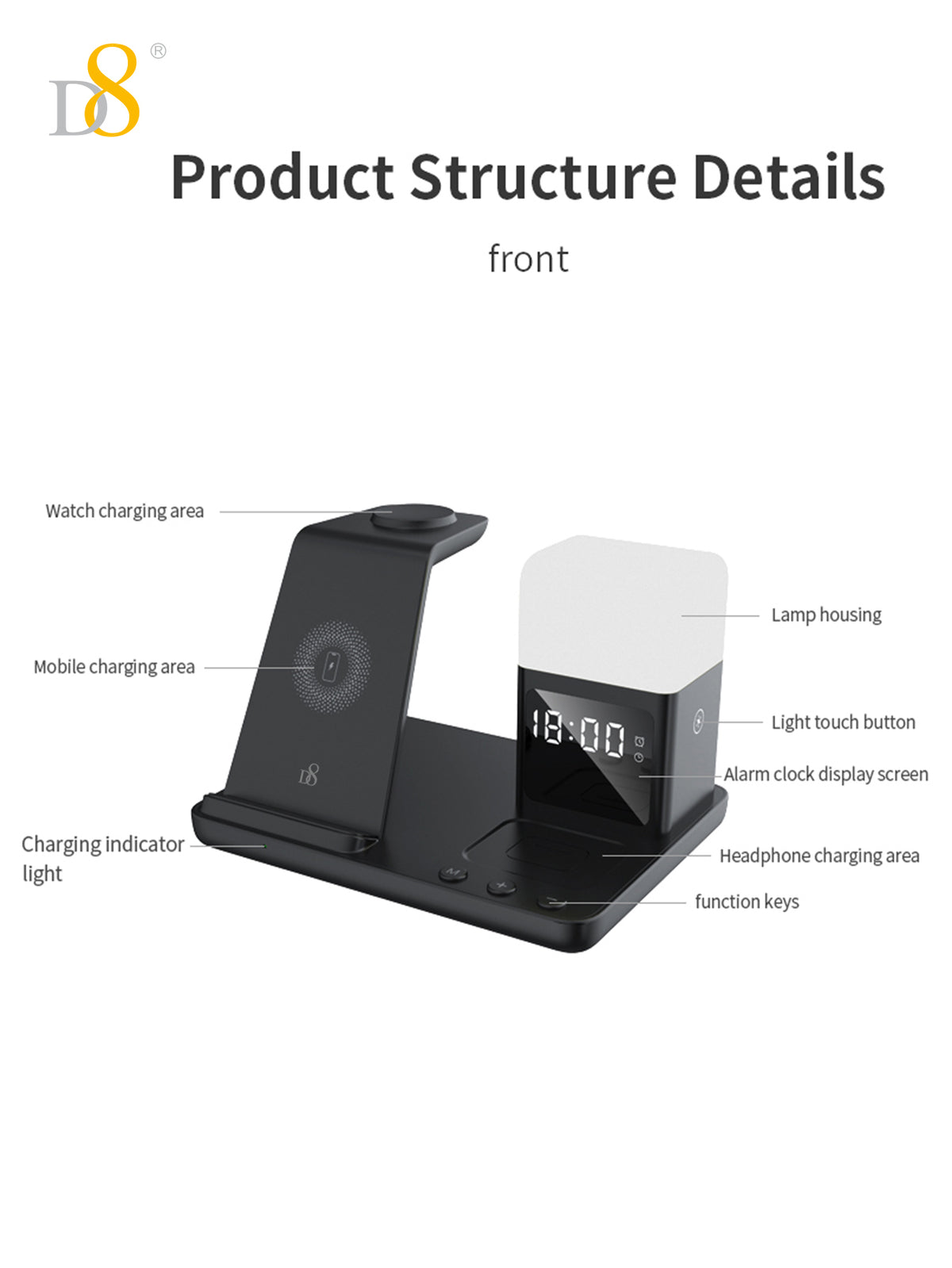D8 3-in-1 Wireless Charging Station – Fast Charger for iPhone, Apple Watch, AirPods