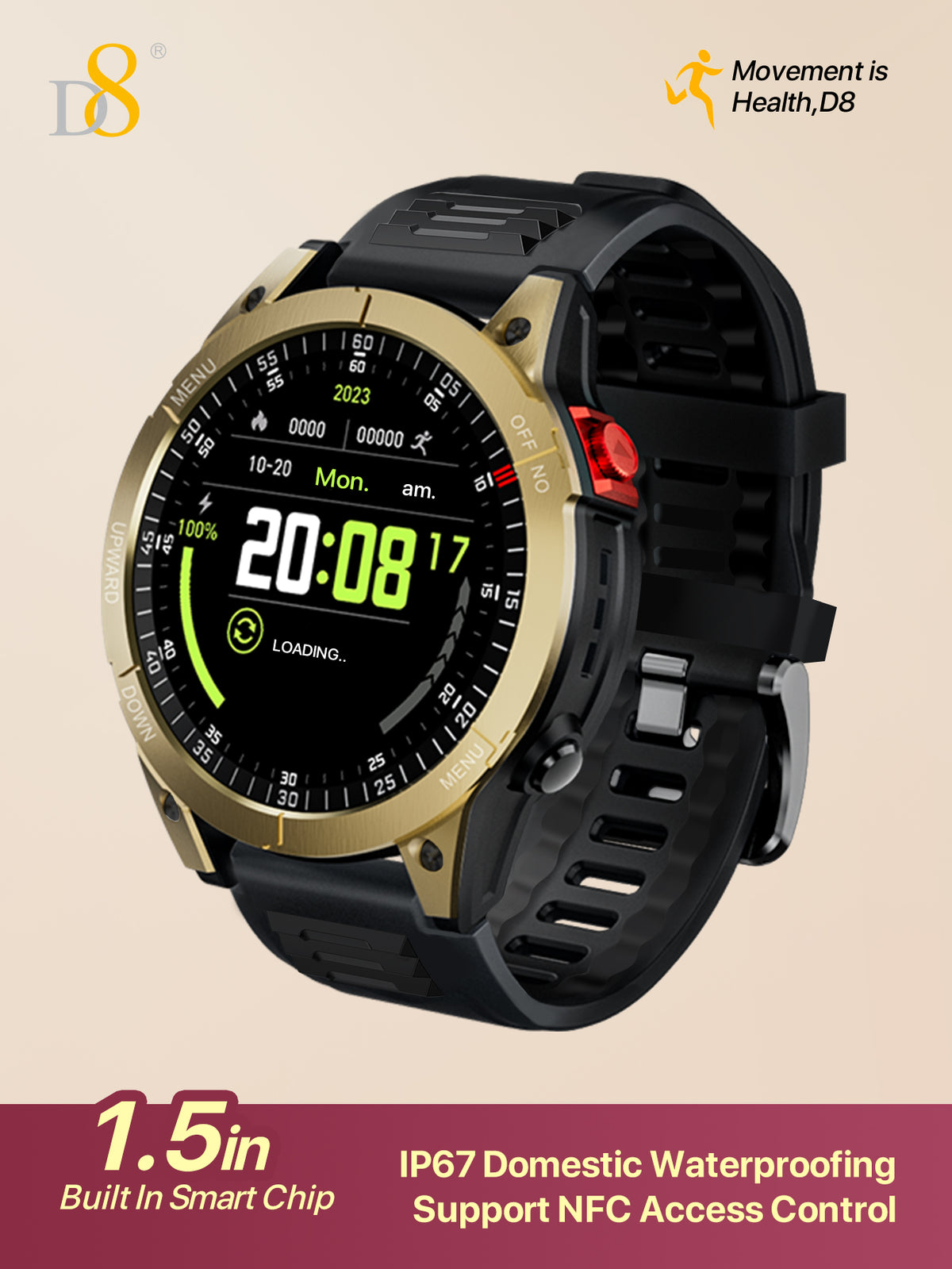 D8 Smart Watch for Men – Fitness Tracker, 100+ Sport Modes, IP67 Waterproof, Sleep Monitor, Call Function