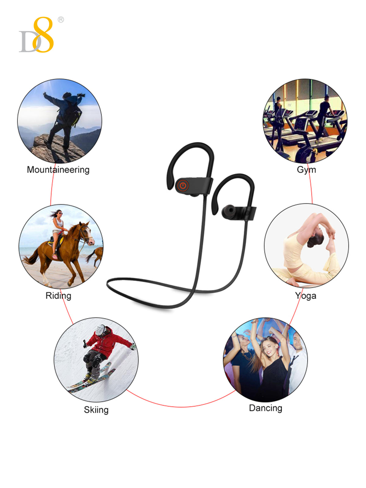 D8 Sports Wireless Earbuds – 10 Hours Playtime, Bluetooth 5.3, Deep Bass