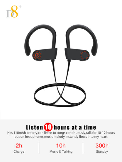 D8 Sports Wireless Earbuds – 10 Hours Playtime, Bluetooth 5.3, Deep Bass