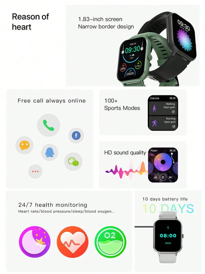 D8 Women's Smartwatch, 1.83" Touchscreen, Waterproof, 100+ Sports Modes