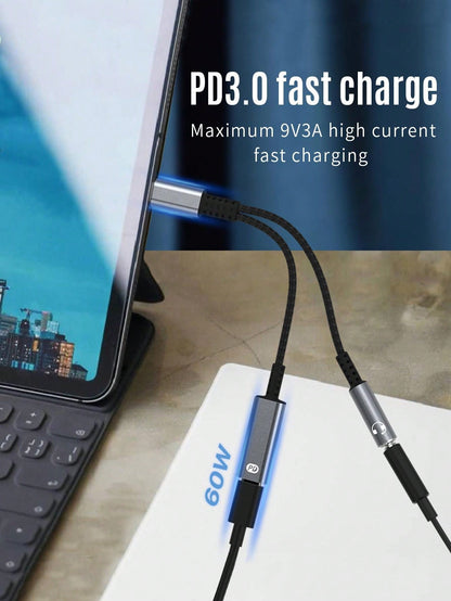 D8 USB-C to 3.5mm Headphone + Charger Adapter – 2-in-1 Dongle with 60W Fast Charging
