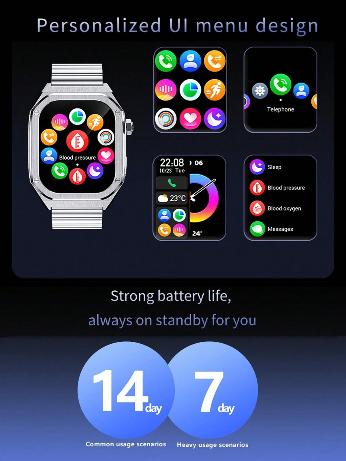 D8 Smart Watch for Men – Fitness Tracker, 100+ Sport Modes, Pedometer, Sleep Monitor, Music & Notifications