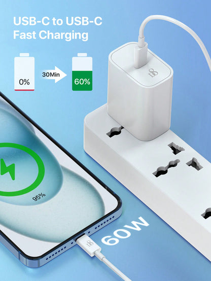 D8 20W USB-C Fast Charger + 3ft USB-C to USB-C Cable – PD Charging for iPhone 16 Pro, iPad Pro