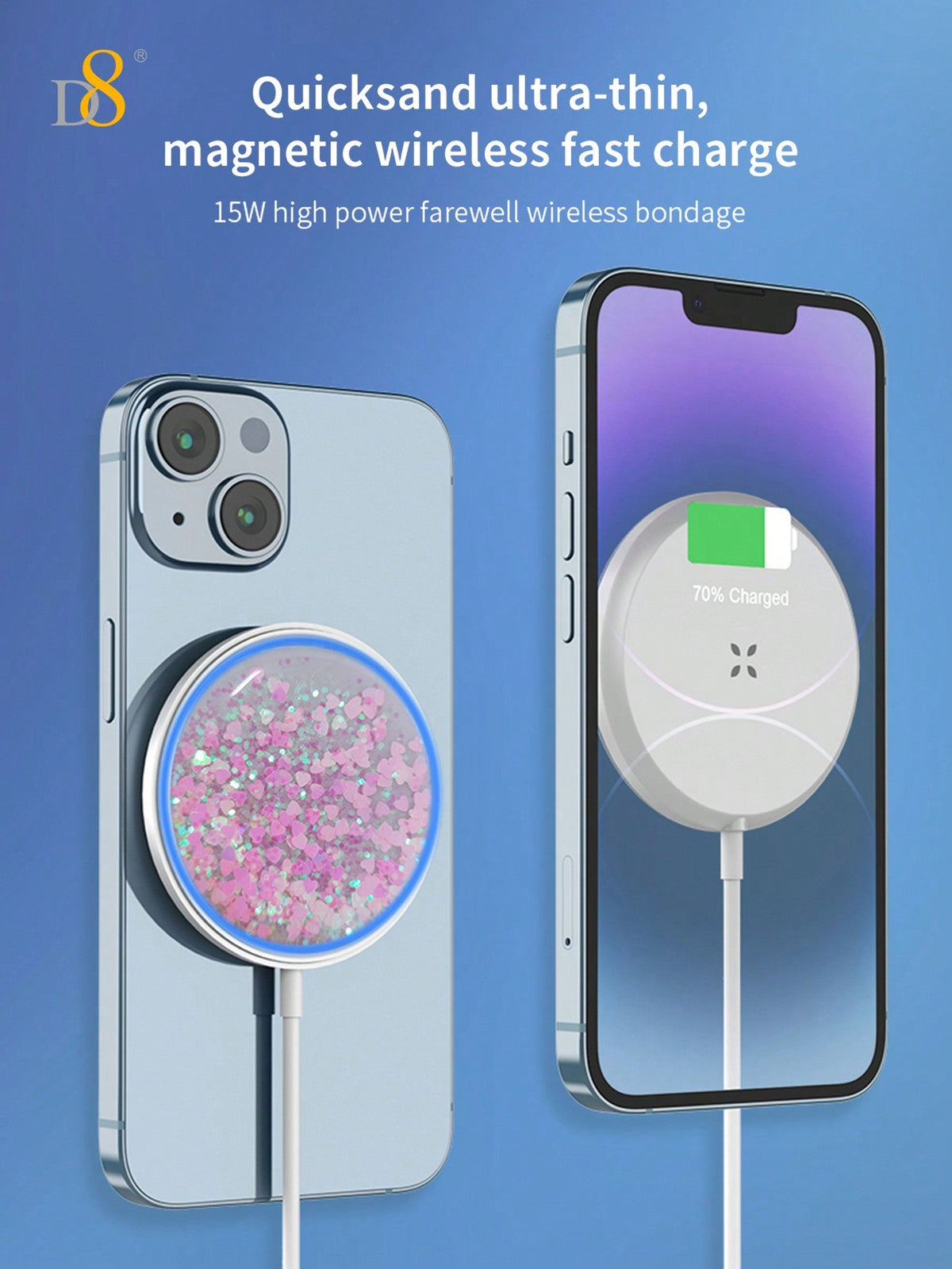 D8 15W Magnetic Wireless Charger – Fast Charging Pad for iPhone 15/14/13/12 Pro Series