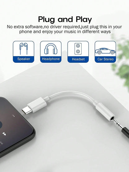 D8 USB-C to 3.5mm Audio Adapter – DAC Stereo + Mic Dongle for iPhone 16, Galaxy S23, iPad Pro