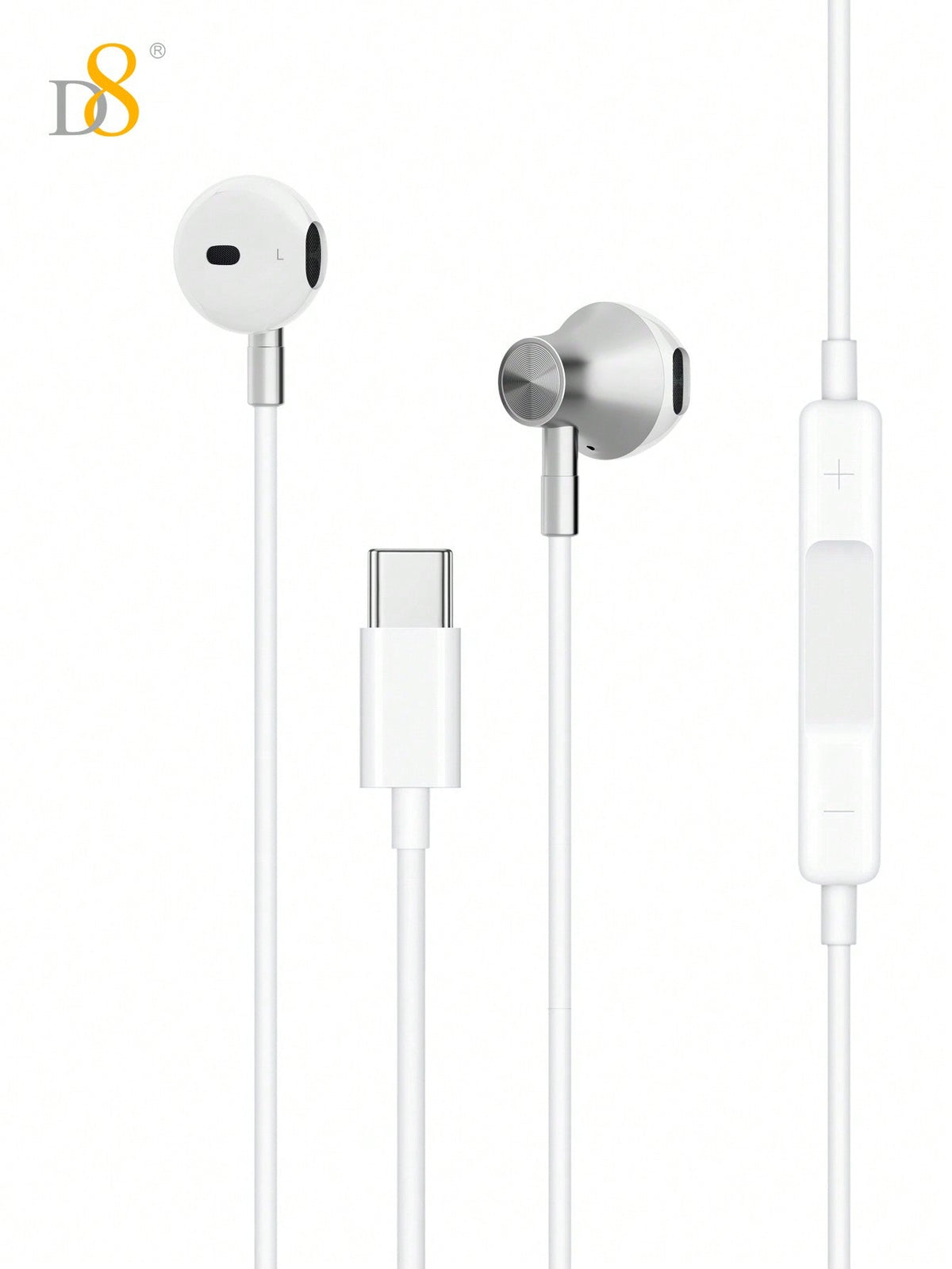D8 Type-C Earbuds – In-Ear Headphones with Microphone & Volume Control for iPhone, iPad, Galaxy