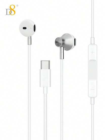 D8 Type-C Earbuds – In-Ear Headphones with Microphone & Volume Control for iPhone, iPad, Galaxy