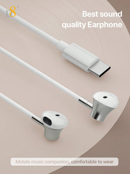 D8 Type-C Earbuds – In-Ear Headphones with Microphone & Volume Control for iPhone, iPad, Galaxy
