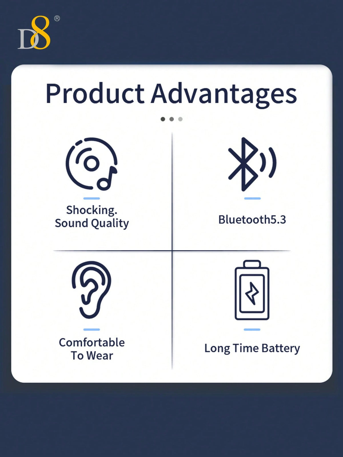 D8 Foldable Over-Ear Headphones, Wireless/Wired, Mic, Deep Bass, 10H Playtime