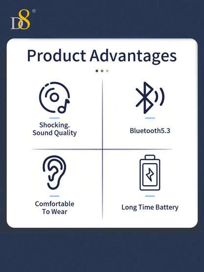 D8 Foldable Over-Ear Headphones, Wireless/Wired, Mic, Deep Bass, 10H Playtime