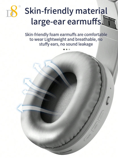 D8 Foldable Over-Ear Headphones, Wireless/Wired, Mic, Deep Bass, 10H Playtime