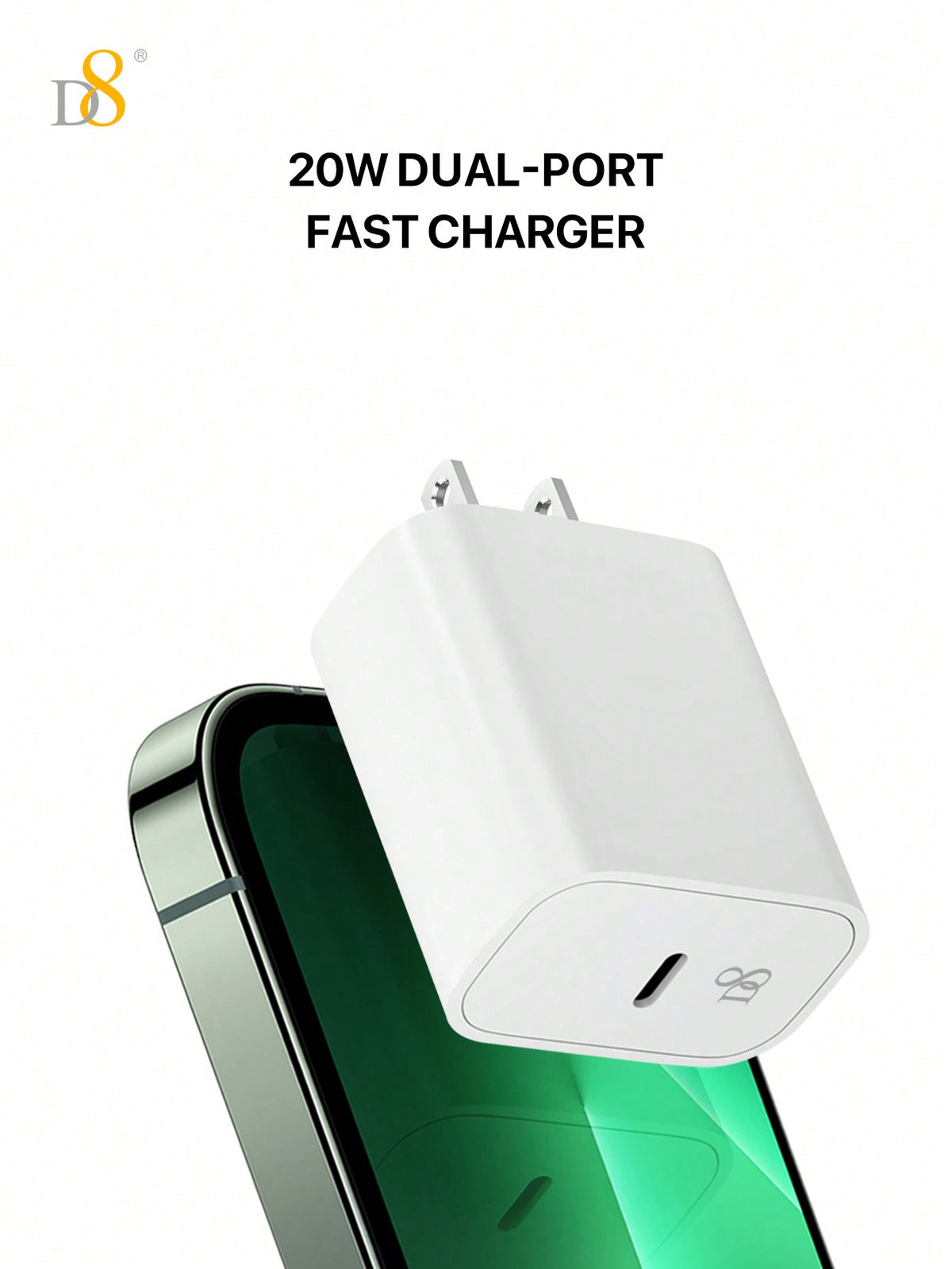 D8 20W PD USB-C Wall Charger 2-Pack 3.3ft Fast Charging Cable MFi Certified