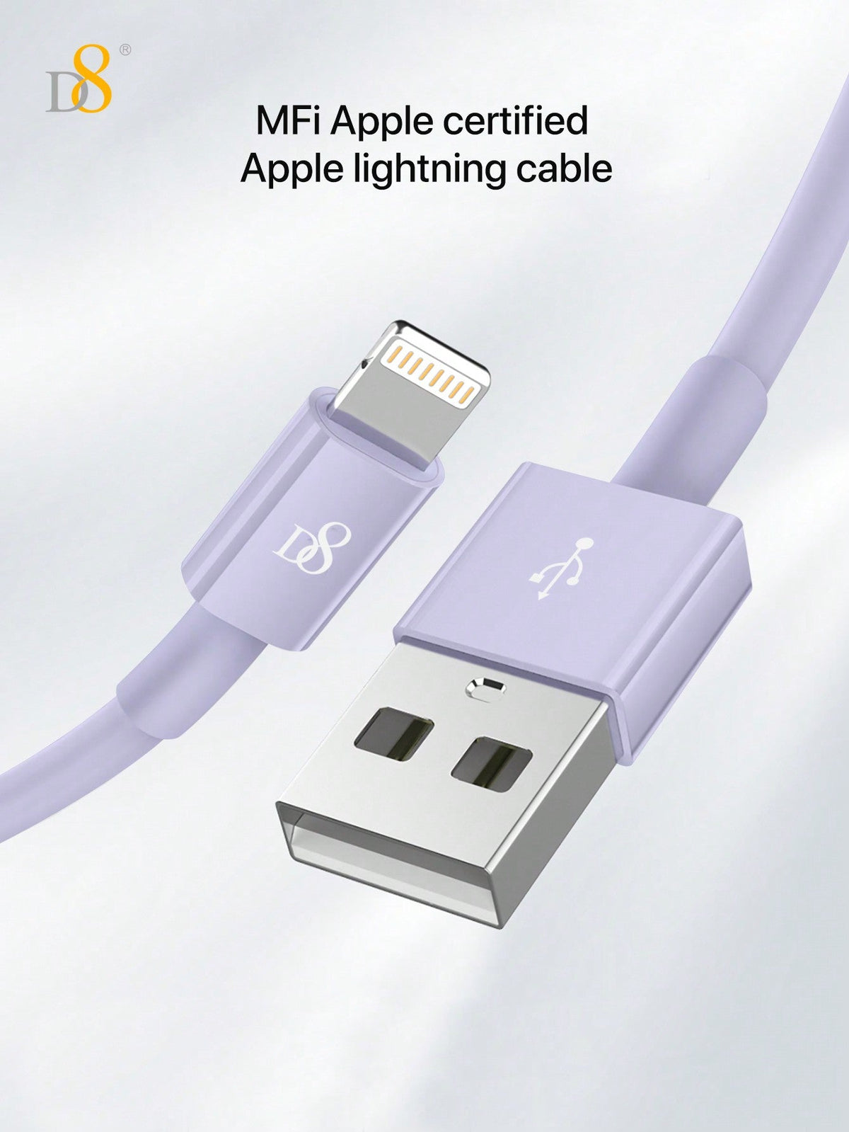 D8 iPhone Charger Cable MFi Certified USB-A to Lightning Fast Charging Multiple Lengths