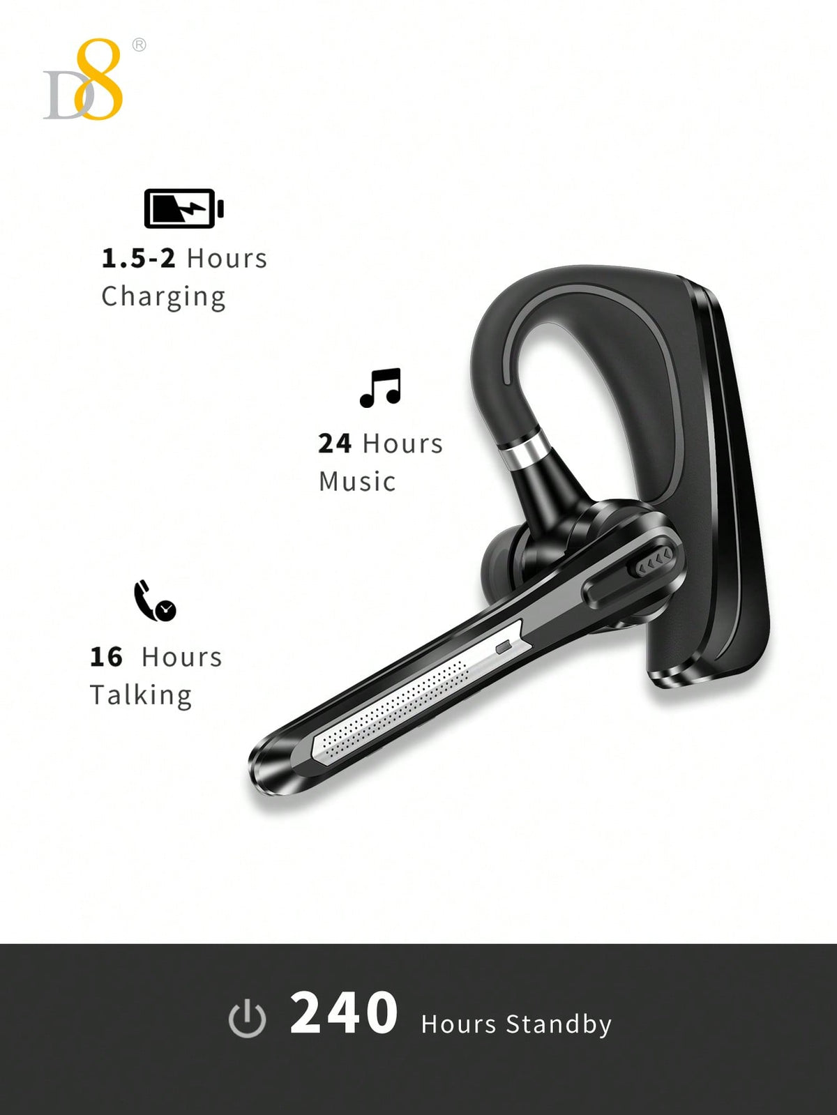 D8 TWS Noise-Canceling Wireless Earbuds, 16H Playtime, LED, Mic, Android/iOS