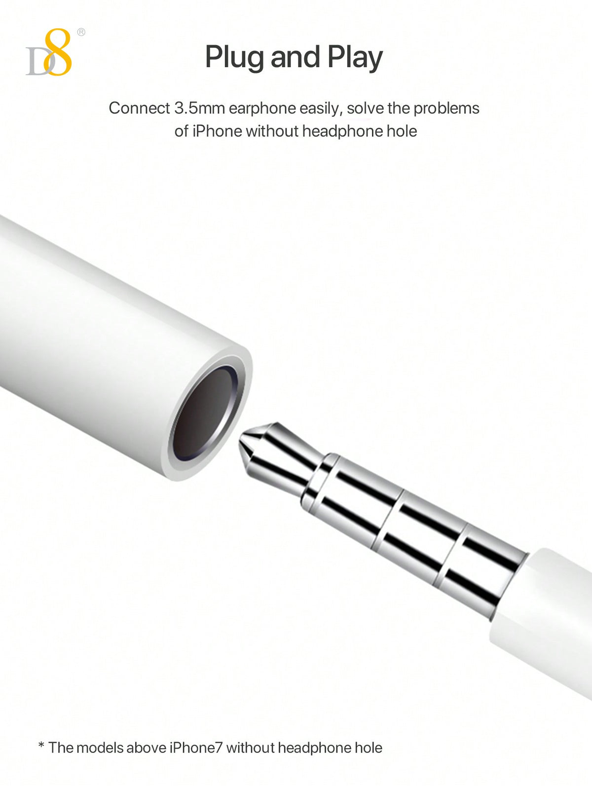 D8 3.5mm Audio + Charger Cable Adapter for iPhone – 2-in-1 Lightning Dongle for iPhone 15/14/13/12