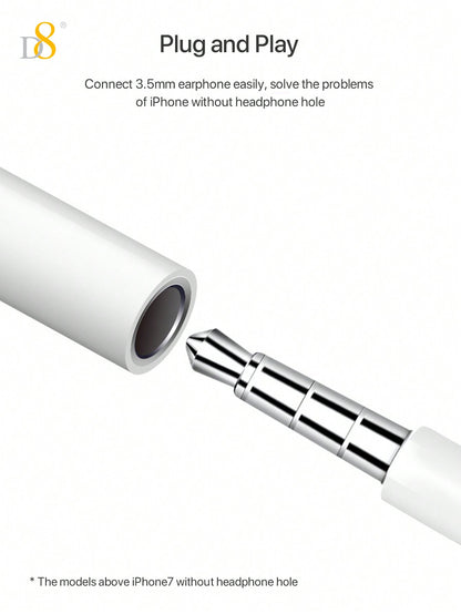 D8 3.5mm Audio + Charger Cable Adapter for iPhone – 2-in-1 Lightning Dongle for iPhone 15/14/13/12