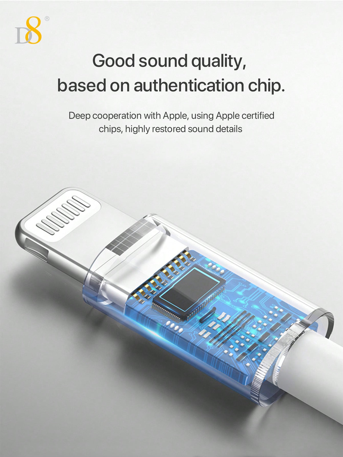 D8 3.5mm Audio + Charger Cable Adapter for iPhone – 2-in-1 Lightning Dongle for iPhone 15/14/13/12