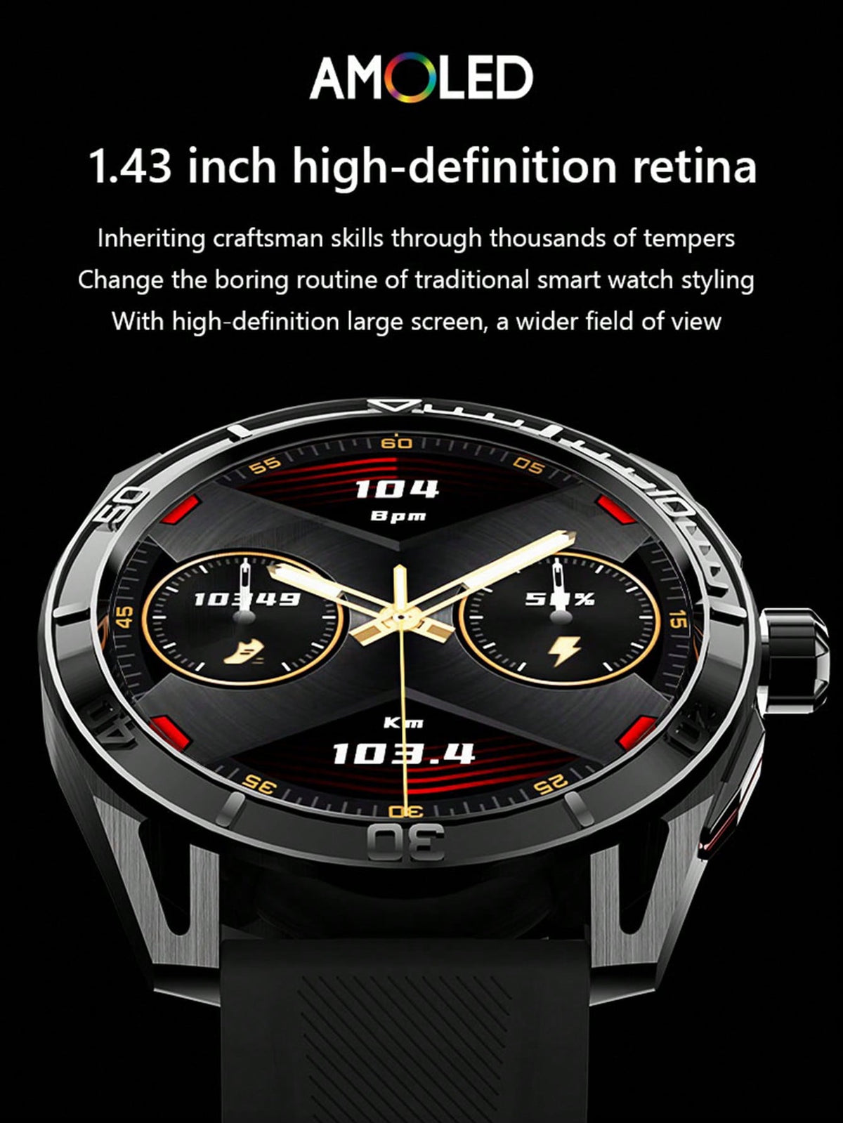 D8 1Pc Multi-Sport Mode Fitness Watch for Men - 1.43" Waterproof, Compatible with Android & iPhone