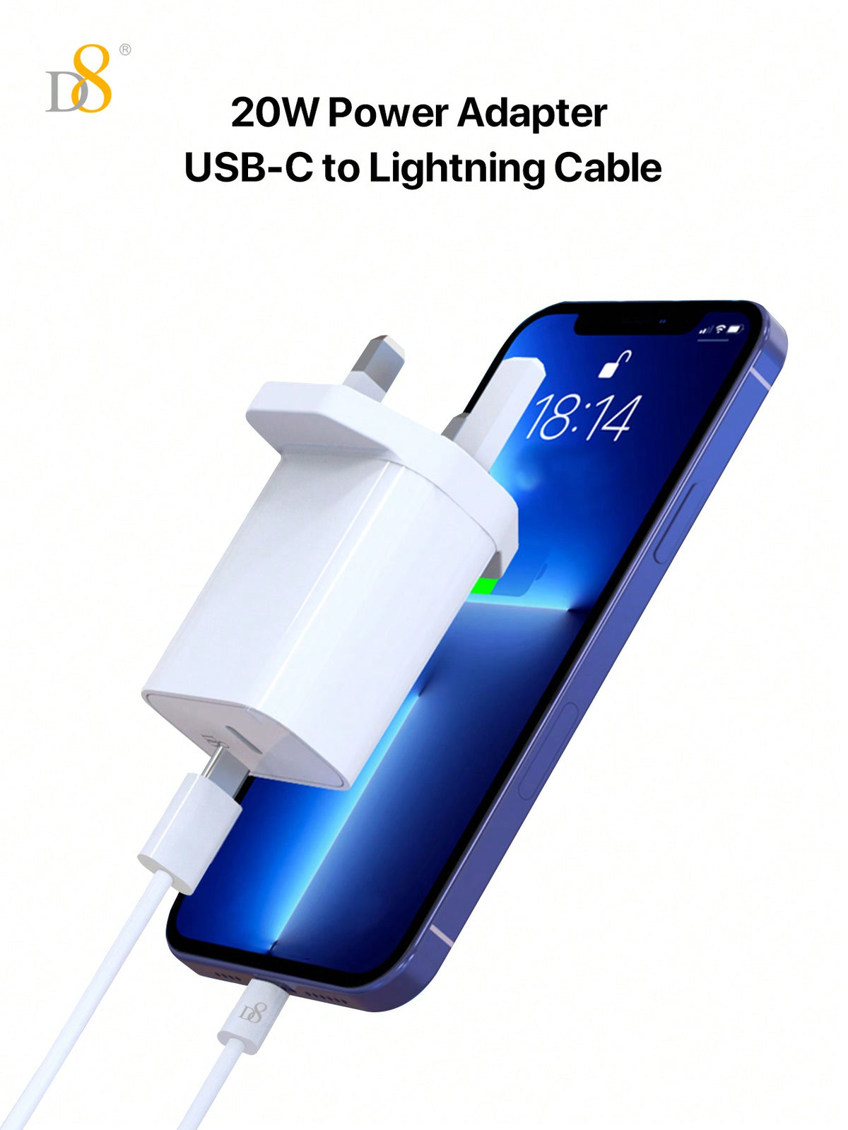 D8 20W PD USB-C Wall Charger + 3.3FT Cable – MFi Certified Fast Charging for iPhone & iPad