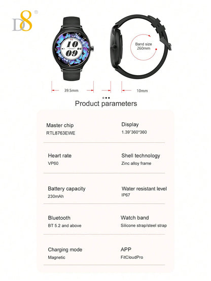 D8 Women's Smartwatch, 1.39" Touchscreen, Waterproof, 100+ Sports Modes