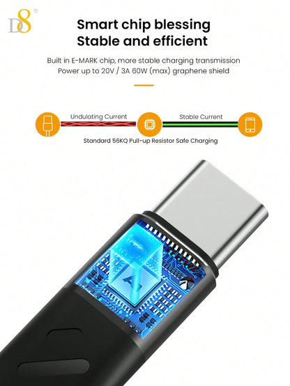 D8 USB-C 3.1 Gen 2 Cable – 10Gbps Data Transfer, 4K Video Output, 60W PD Fast Charging