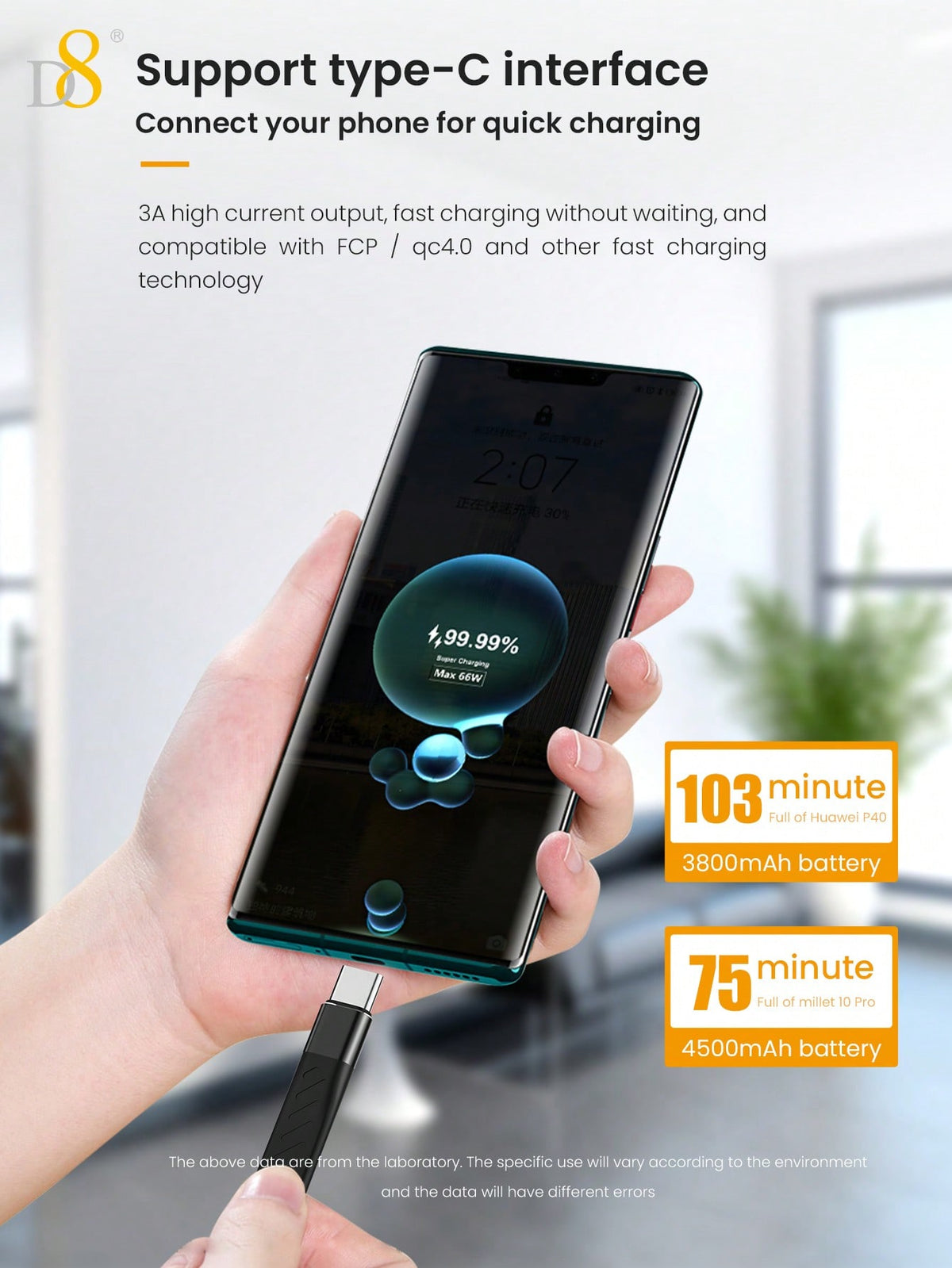 D8 USB-C 3.1 Gen 2 Cable – 10Gbps Data Transfer, 4K Video Output, 60W PD Fast Charging