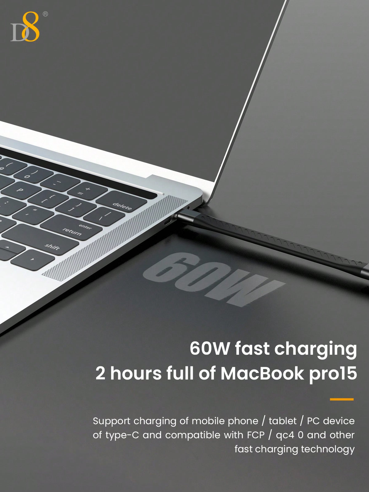 D8 USB-C 3.1 Gen 2 Cable – 10Gbps Data Transfer, 4K Video Output, 60W PD Fast Charging