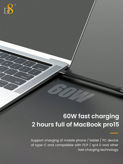 D8 USB-C 3.1 Gen 2 Cable – 10Gbps Data Transfer, 4K Video Output, 60W PD Fast Charging