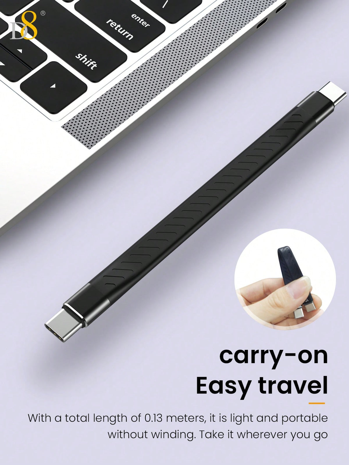 D8 USB-C 3.1 Gen 2 Cable – 10Gbps Data Transfer, 4K Video Output, 60W PD Fast Charging