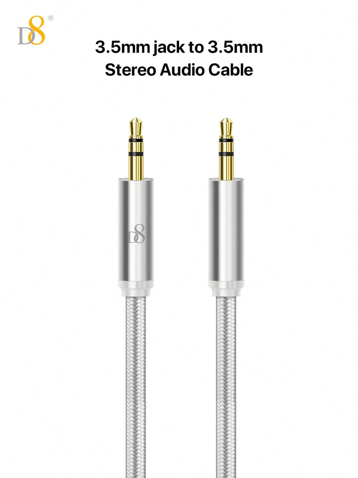 D8 1M Auxiliary Cable – Male to Male 3.5mm Audio Cable for Car, Headphones, Speakers