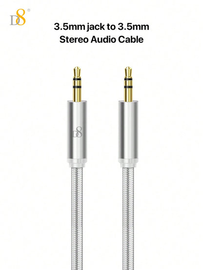 D8 1M Auxiliary Cable – Male to Male 3.5mm Audio Cable for Car, Headphones, Speakers