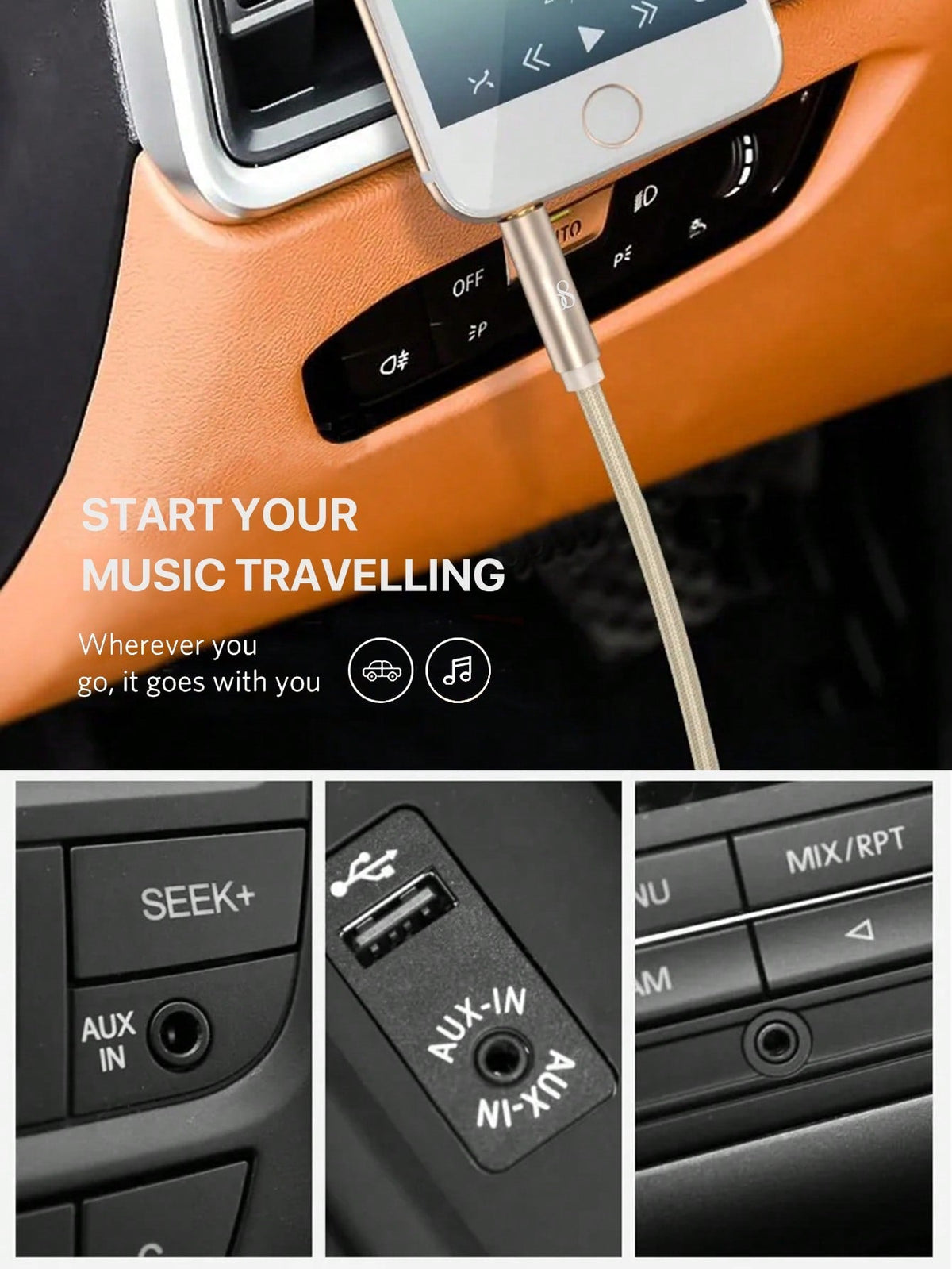 D8 1M Auxiliary Cable – Male to Male 3.5mm Audio Cable for Car, Headphones, Speakers