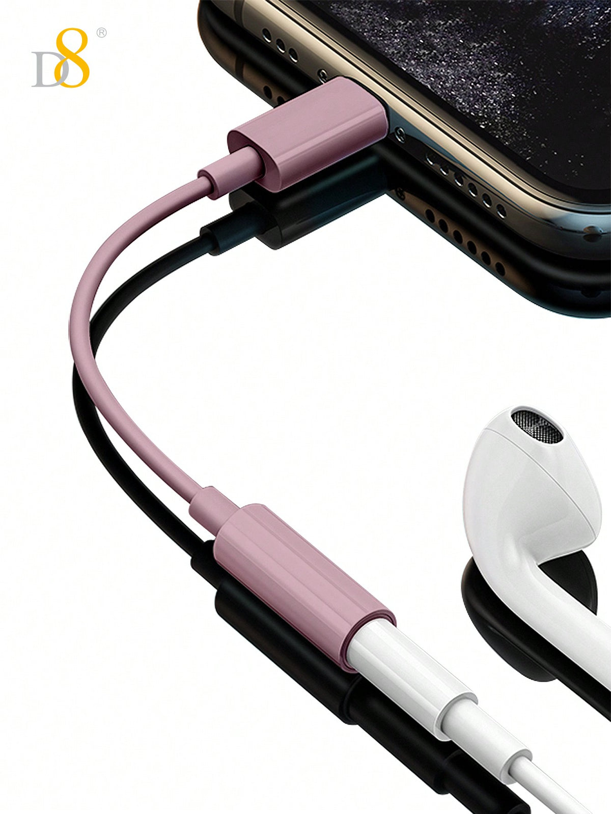 D8 MFi Lightning to 3.5mm Audio Adapter, HiFi DAC Stereo Mic Earphone Dongle