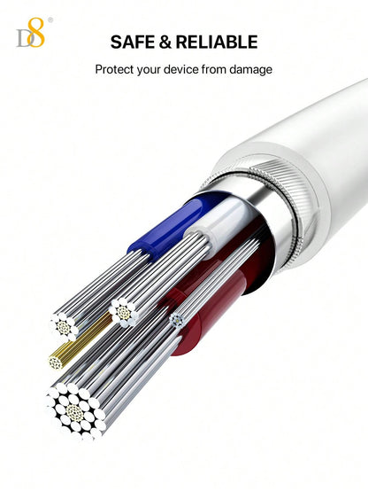 D8 MFi Lightning Cable 3-Pack, USB-C & USB-A, PD Fast Charge for iPhone/iPad