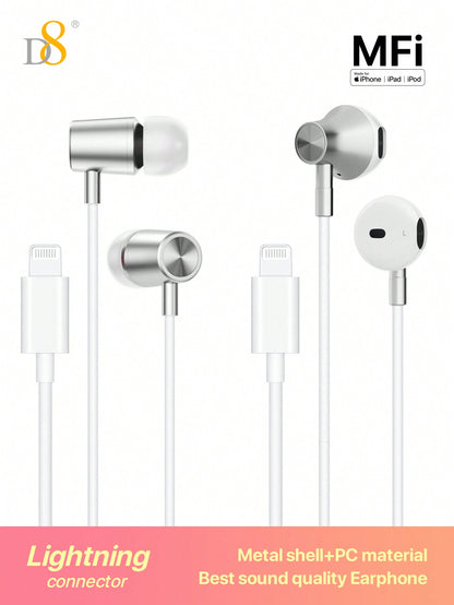 D8 MFi Certified Lightning Earbuds (2-Pack) – With Mic & Controller for iPhone