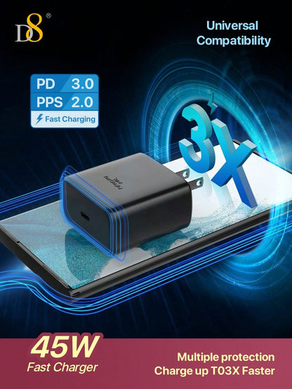 D8 45W USB-C Super Fast Charger, Wall Block for Galaxy/iPhone/Pixel/Tab