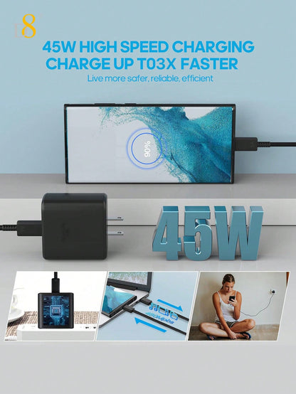 D8 45W USB-C Super Fast Charger, Wall Block for Galaxy/iPhone/Pixel/Tab
