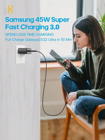 D8 45W USB-C Super Fast Charger, Wall Block for Galaxy/iPhone/Pixel/Tab