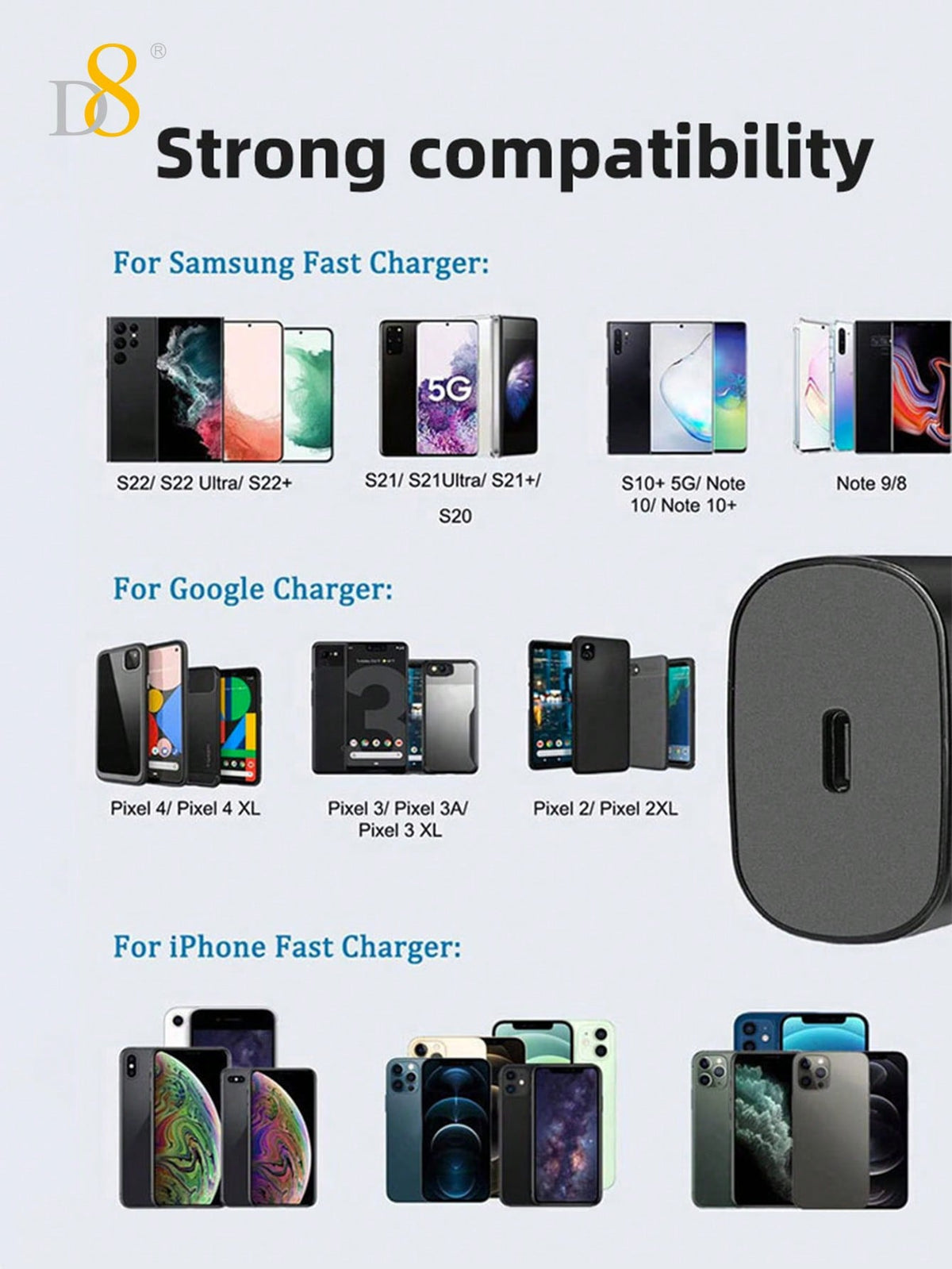 D8 1-Pack iPhone 15 Charger Fast Charging 25W USB C, 3.3FT Cable, Compatible with iPhone 16, iPad, Galaxy