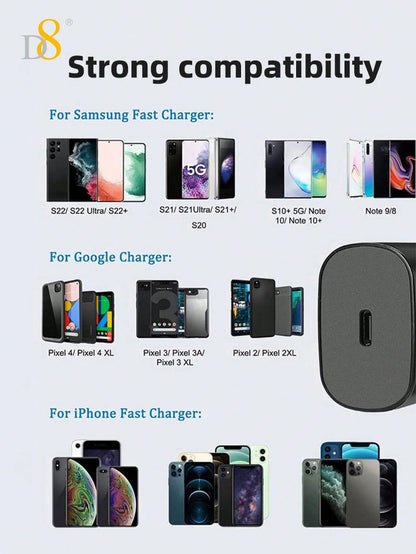 D8 1-Pack iPhone 15 Charger Fast Charging 25W USB C, 3.3FT Cable, Compatible with iPhone 16, iPad, Galaxy