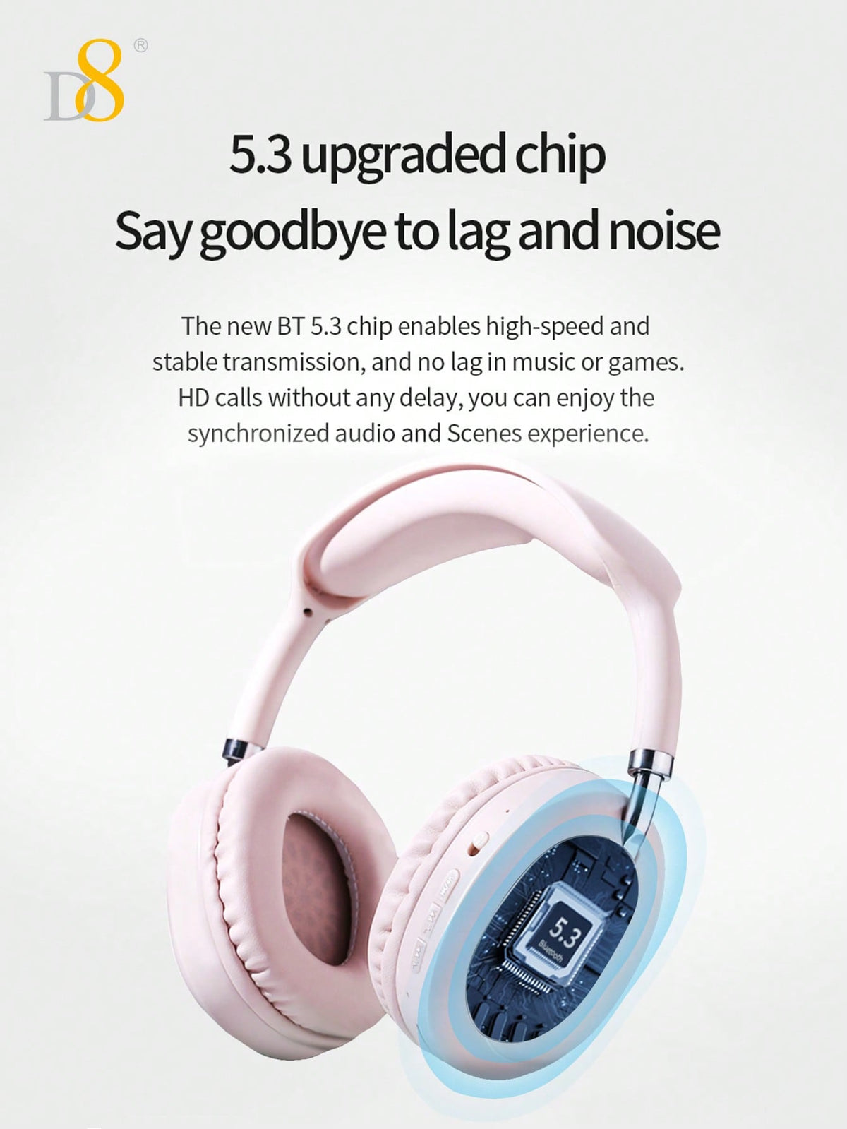 D8 Retractable Over-Ear Headphones – Wireless & Wired, 15H Playtime, Foldable, Built-In Mic & SD Slot