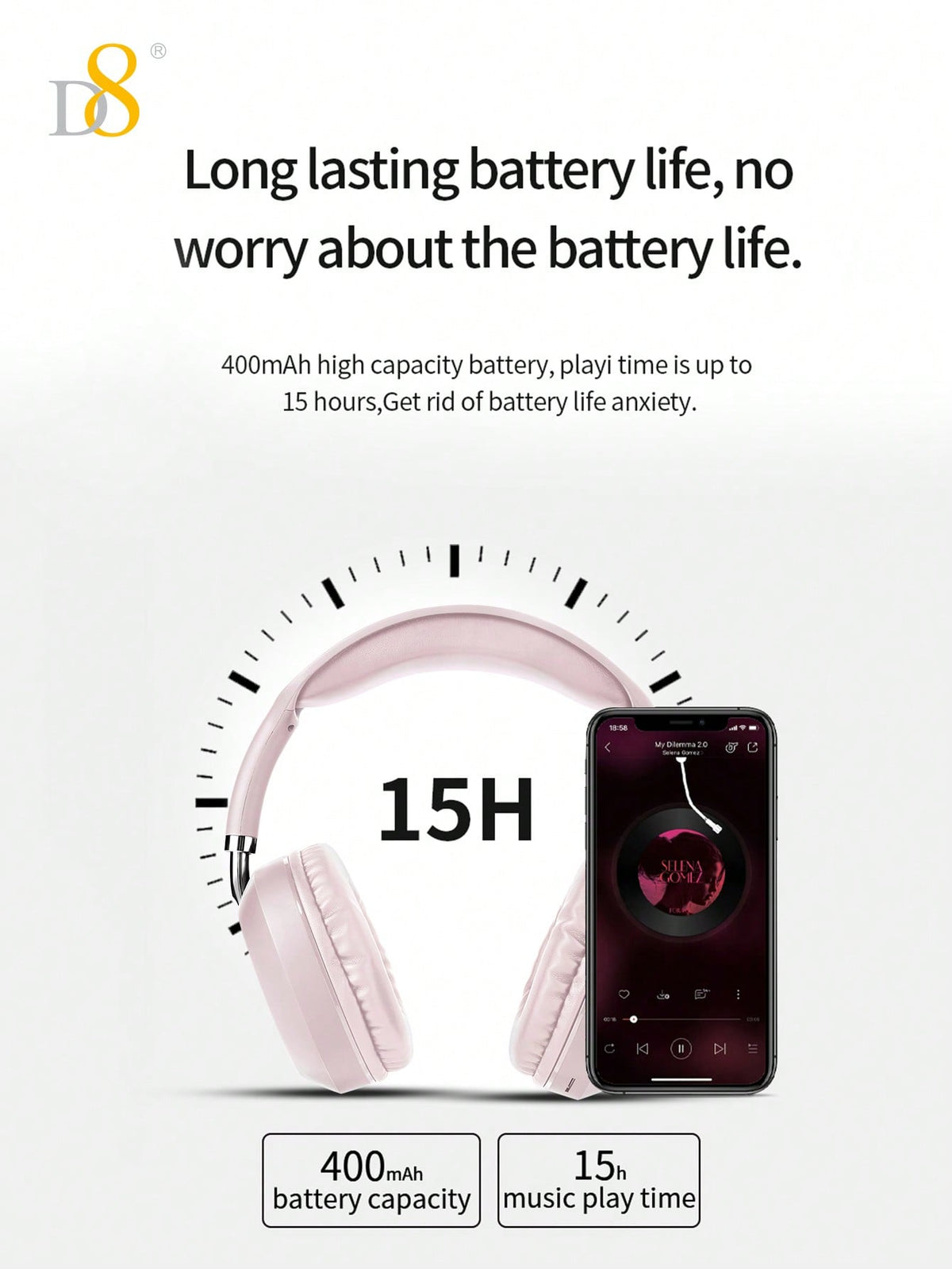 D8 Retractable Over-Ear Headphones – Wireless & Wired, 15H Playtime, Foldable, Built-In Mic & SD Slot