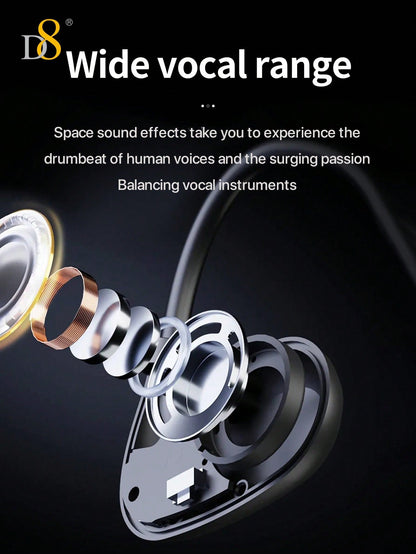 D8 Open-Ear Sport Headphones, 5.2 Stereo, Bass Boost, 7H Playtime, IPX5