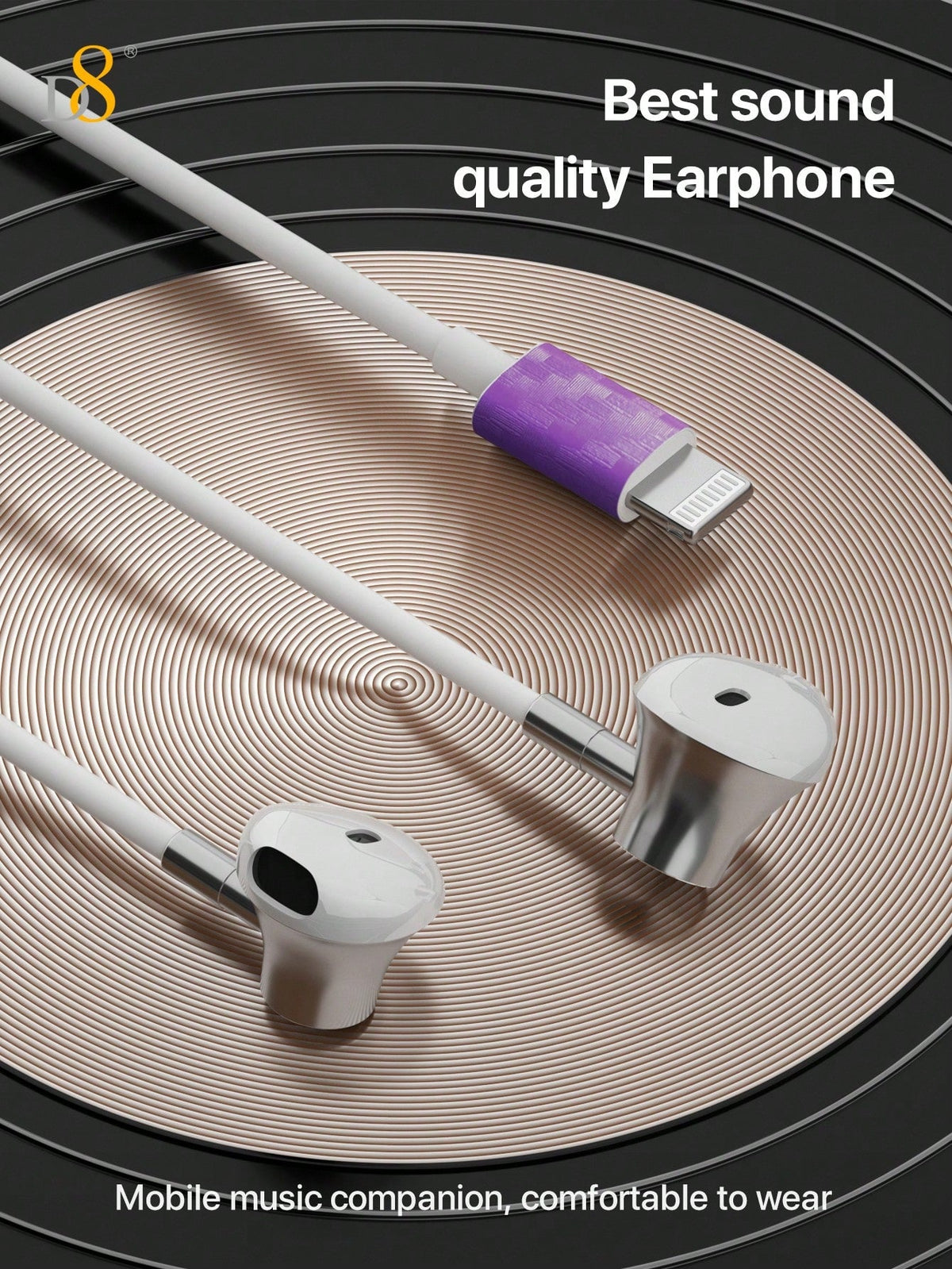 D8 Lightning Connector Headphones with Mic & Remote – MFi Certified Wired Earbuds