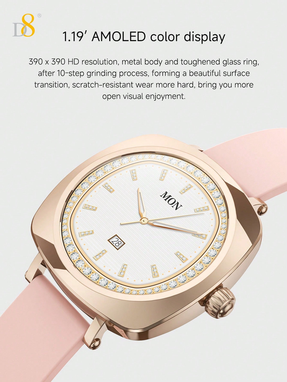 D8 Women's Smartwatch, 1.19", IP67 Waterproof, Calls, 100+ Sports Modes