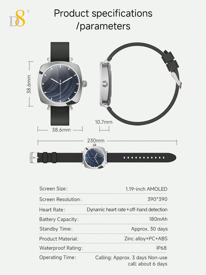 D8 Women's Smartwatch, 1.19", IP67 Waterproof, Calls, 100+ Sports Modes