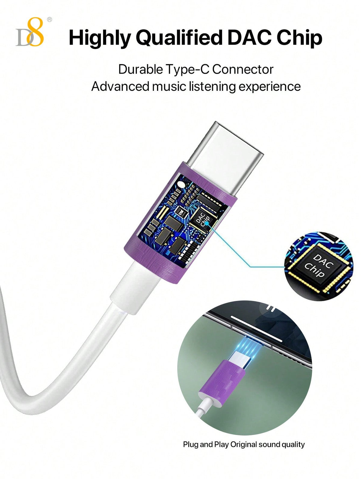 D8 Type-C In-Ear Headphones – Mic & Volume Control for iPhone 16, Galaxy S23