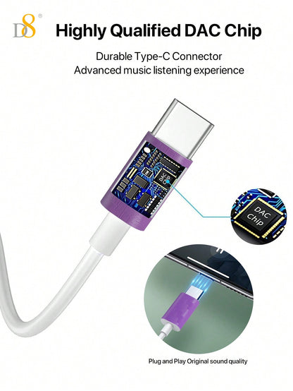 D8 Type-C In-Ear Headphones – Mic & Volume Control for iPhone 16, Galaxy S23